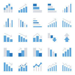 Blue color icons set for Diagrams & Reports.