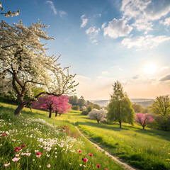 spring landscape with cherry blossom