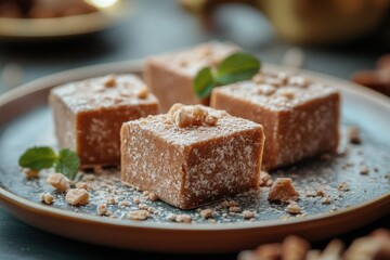 Serve delicious marble halva on plates