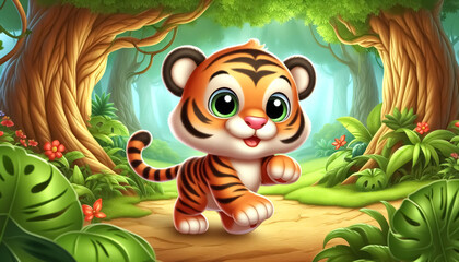 Fototapeta premium 3D funny baby tiger cartoon