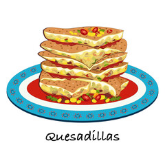 Quesadillas Mexican style tortilla with cheesy filling vector illustration