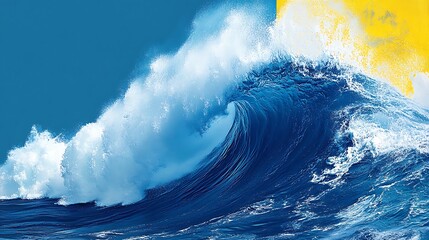 A powerful ocean wave cresting with white foam and splashes