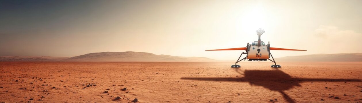 Mars colonization aircrew preparing a landing on a red desert landscape