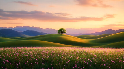 Enchanting Spring Serenity Vibrant Wildflower Hills at Sunset for Goddess of Fertility Day - Nature-Inspired Event Design and Eco-Friendly Celebrations
