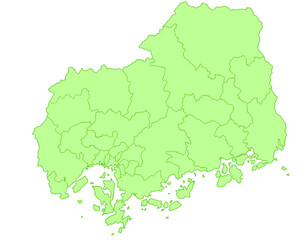 広島県　地図　黄緑　イラスト