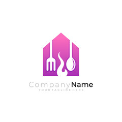 Restaurant logo with simple design vector, house and cutlery logos