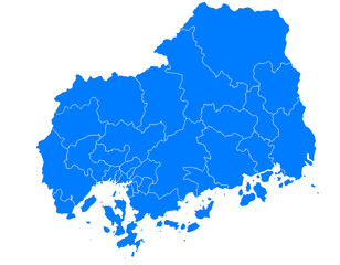 広島県　地図　ブルー　イラスト