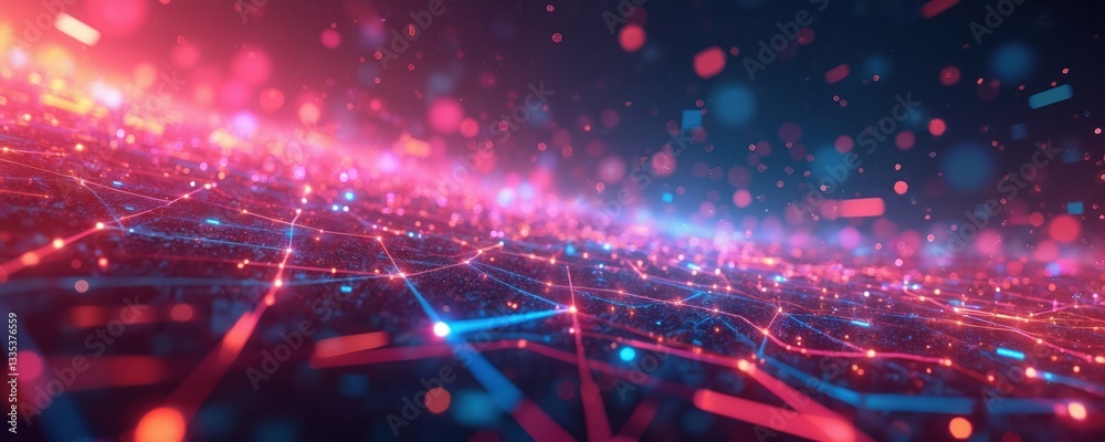 Aufkleber abstract tech wallpaper features digital glitch effect. red, blue grid structure on dark background.