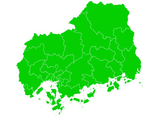 広島県　地図　グリーン　イラスト