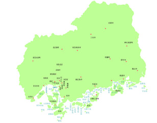 広島県　地図　黄緑　斑点　イラスト