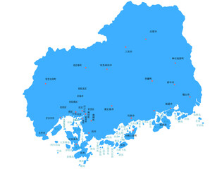 Obraz premium 広島県 地図 ブルー 斑点 イラスト
