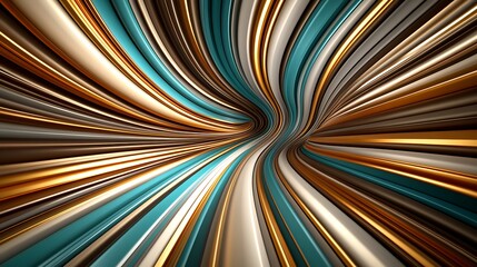 Twisted flowing metallic bands create a hypnotic abstract tunnel design