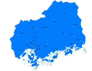 Obraz premium 広島県 地図 ブルー 斑点 イラスト