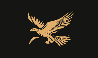 Fototapeta premium Majestic Flying Eagle Engraving Style Vector Mascot Logo for Branding