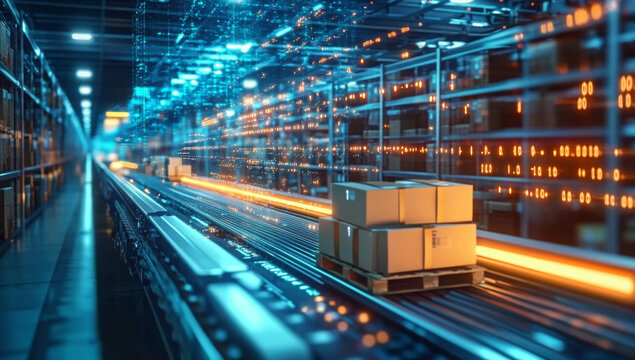 Smart warehouse management system using augmented reality technology to identify package picking and delivery . Future concept of supply chain and logistic business - Powered by Adobe