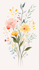 Watercolor Pastel Flower Bouquet Minimalist Vector Art for Postcard Design