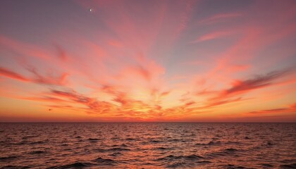 Fototapeta premium Serene ocean sunset with vibrant pink and orange sky.