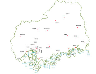 広島県　地図　白　斑点　イラスト