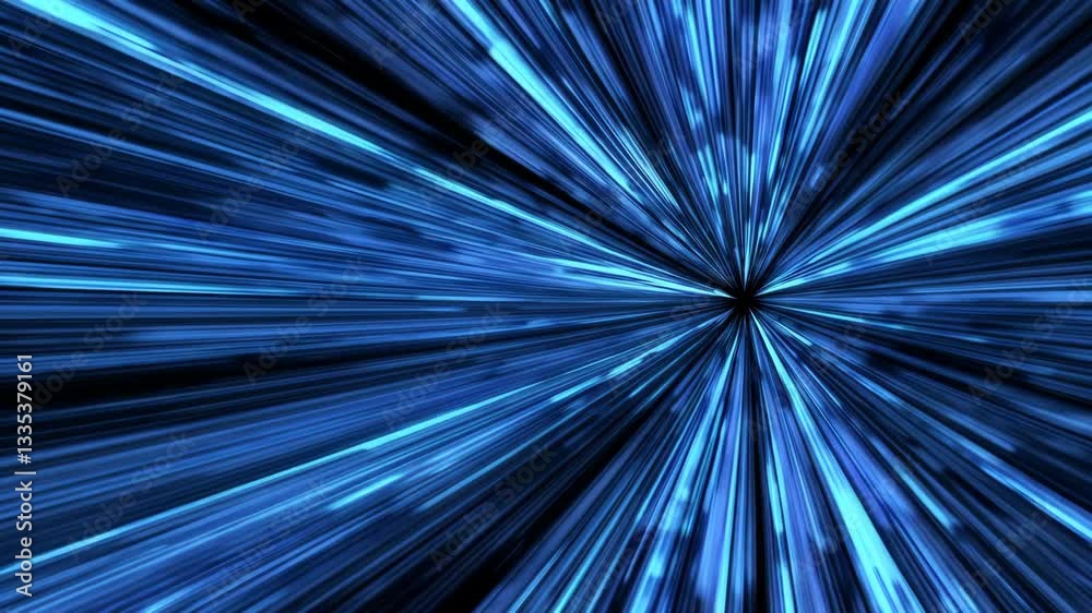 Poster blue light speed warp effect in space, abstract technology background