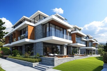 Modern luxury townhouses on a hillside