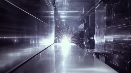 Dynamic Light and Sparks from Welding in Modern Industrial Workshop Environment