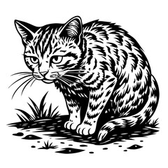 Obraz premium a detailed illustration of a cat with striped markings, sitting alertly