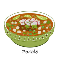 Posole mexican soup with meat meal vector food illustration