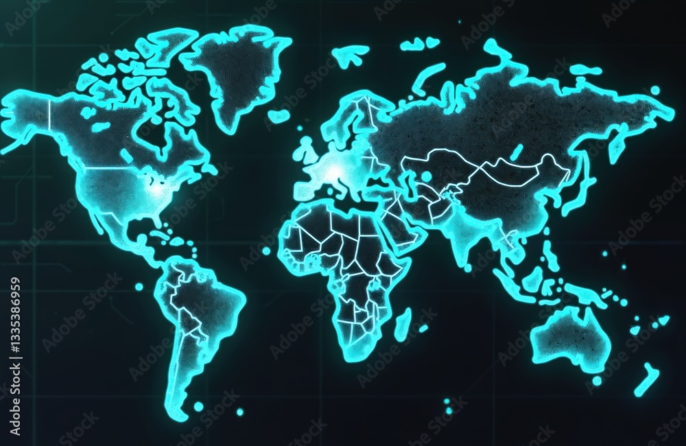 Fototapete world map in digital format with connection lines shows global connectivity, interaction. cyber-rest