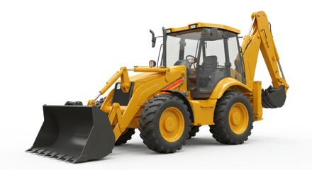 Naklejka premium High-Resolution Render of a Yellow Backhoe Loader Tractor