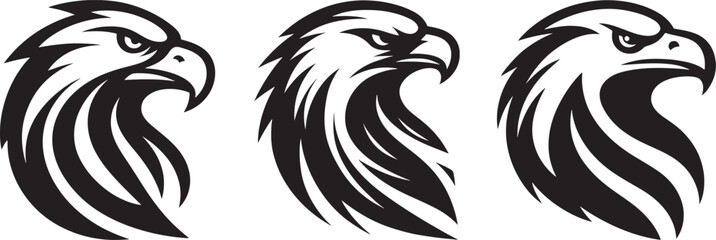 Obraz premium Black and White Eagle Head Logo Pack – Silhouette Vector Illustrations on White Background