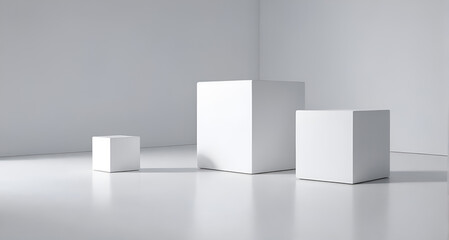 3d white box in empty room