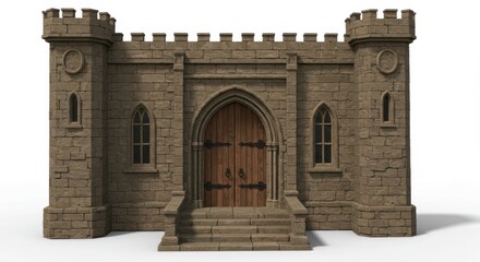 Fototapeta premium Low-Poly Medieval Stone Building with Entrance and Two Doors