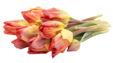 Red and yellow tulips isolated on white background