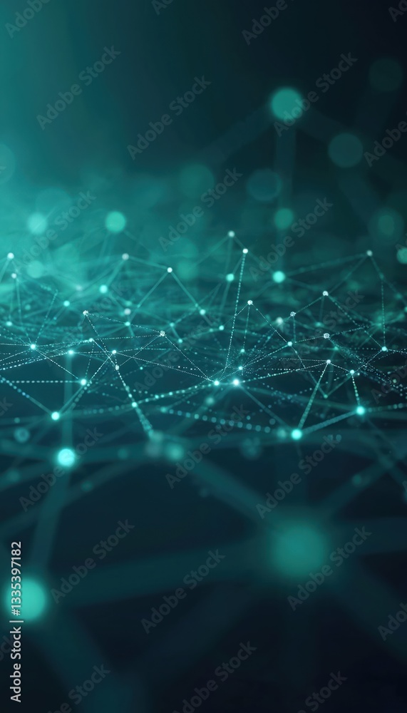 Poster abstract blue, green cyber nano data background. big data, ai, internet network, modern communicatio