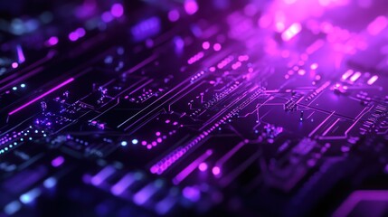 Fototapeta premium Abstract purple circuit board with glowing details