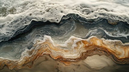 Fototapeta premium Waves crashing on shoreline ocean beach nature photography calm environment aerial view fluid dynamics