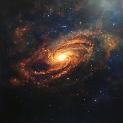 Obraz premium Beautiful spiral galaxy in deep space surrounded by glowing stars
