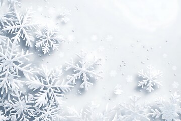 White snowflakes background with copy space, snow and ice concept, white background