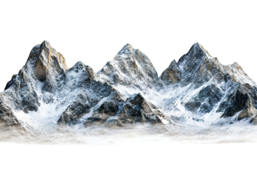Snowy mountain peaks isolated on white background. 3D illustration isolated on transparent background.