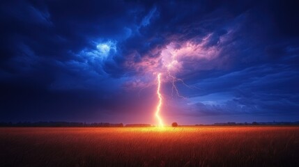 Obraz premium Stormy Field Lightning Strike