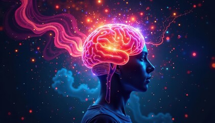 Brain storming session visualized as swirling colors, innovation, illustration