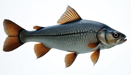 Fototapeta premium Catfish freshwater fish isolated on transparent background. Aquatic river animal close-up. Wildlife predator with scale, fin, tail for fishing, sea food design. Marine riverine fauna specimen. Exotic