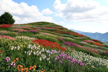 Colorful blooms on a lush green hillside