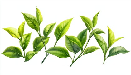 Fresh Tea Leaves on Branches