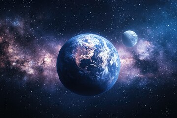 Fototapeta premium Space image showing Earth and Moon in orbit, great for science and astronomy uses