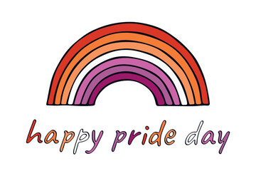 Colorful rainbow shape Lesbian pride flag Happy pride day LGBTQIA community Pride Month Vector hand drawn doodle for posters, stickers, logo, cards