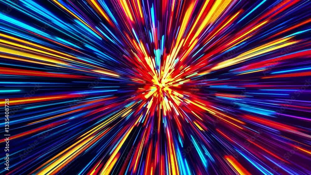 Poster bright colorful light streaks converging, creating a dynamic energy effect