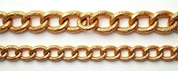 Obraz premium Close-up of seamless gold chain border. Realistic shiny golden jewelry links of different shapes. Metal elements repeating pattern. Perfect for decorative metallic frame, background, wallpaper,