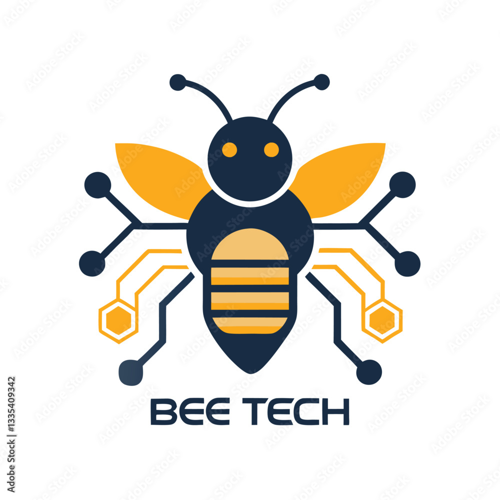 Poster creative vector logo design for a technology company featuring a stylized bee with circuit elements 