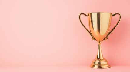 Golden trophy on pastel pink background